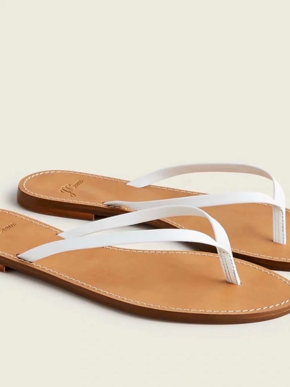 J Crew Classic white leather strap flip flop sandals w/ tan footbed.  Sz 6 1/2